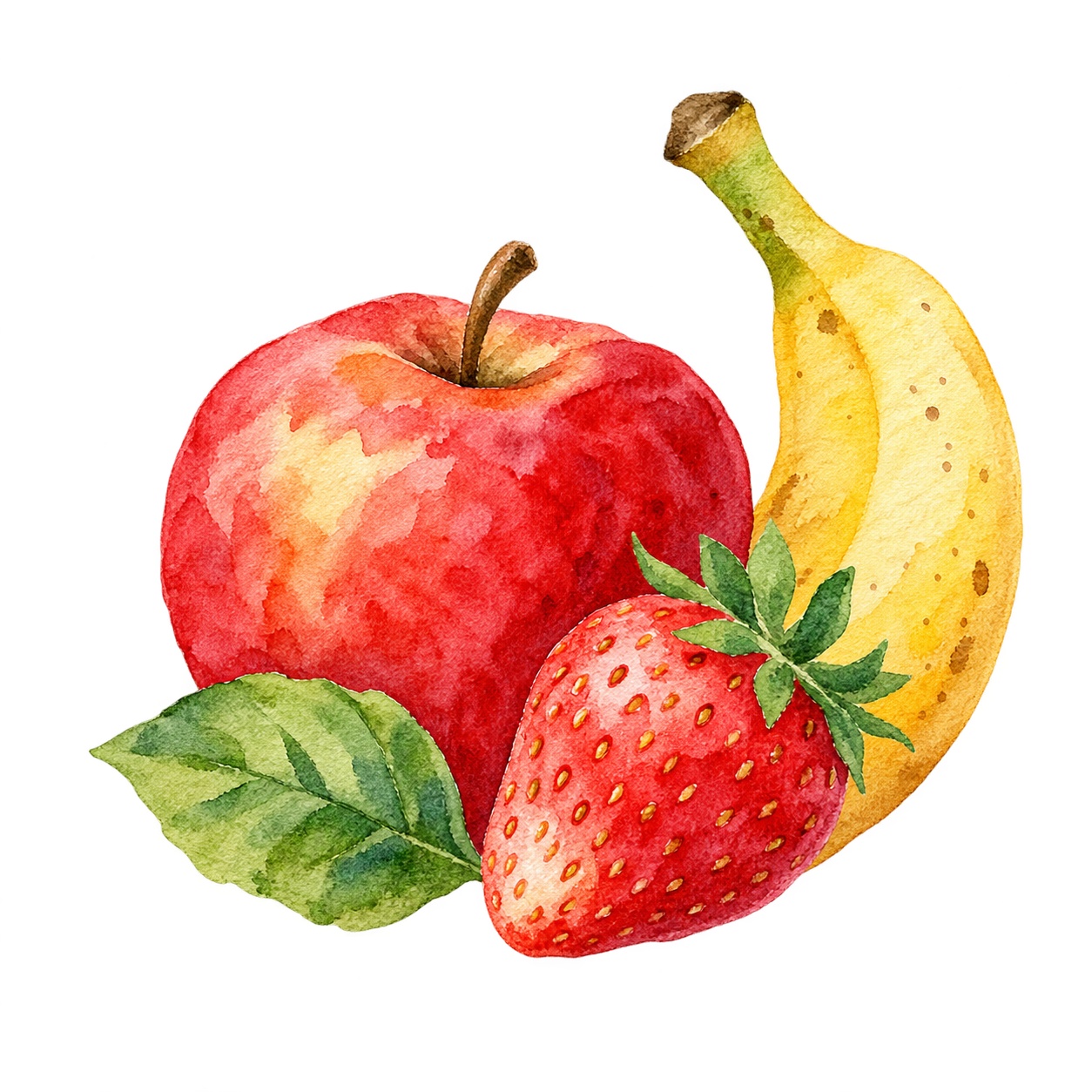 果物のりんごといちごとバナナイラスト