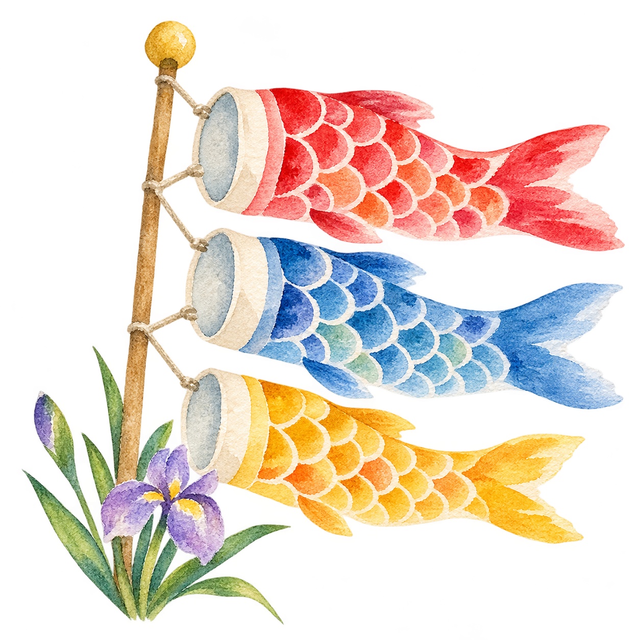 5月のこいのぼりと菖蒲の葉イラスト