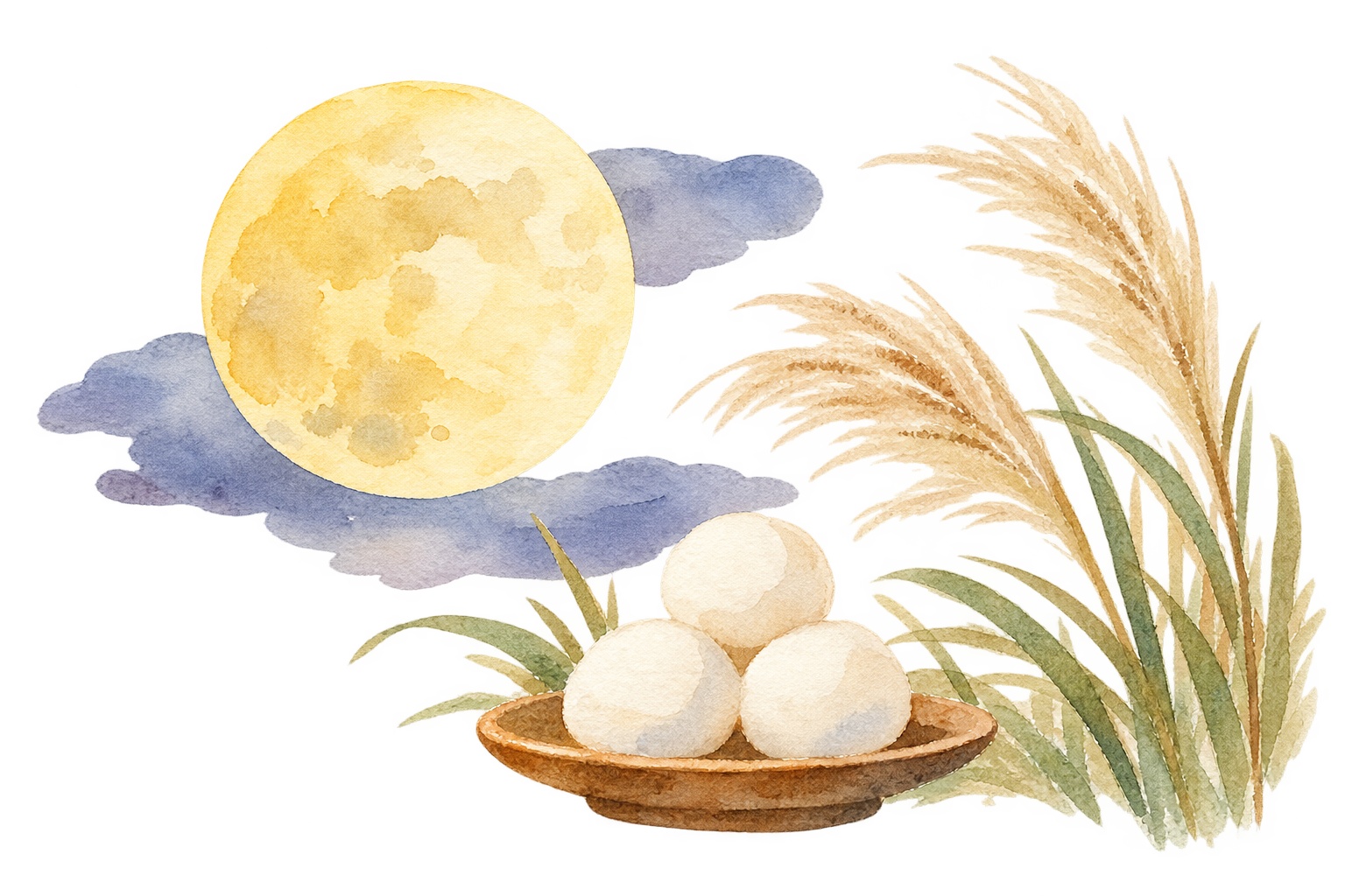 9月の月見団子とすすきと月イラスト