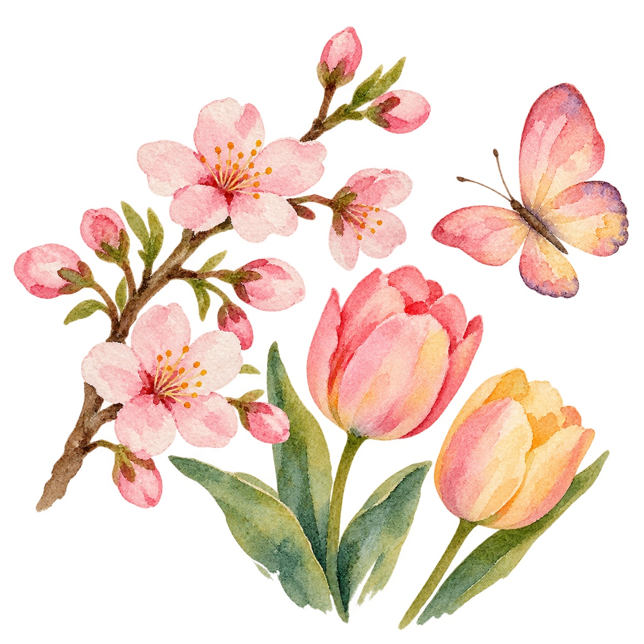 春の春の花とちょうちょイラスト