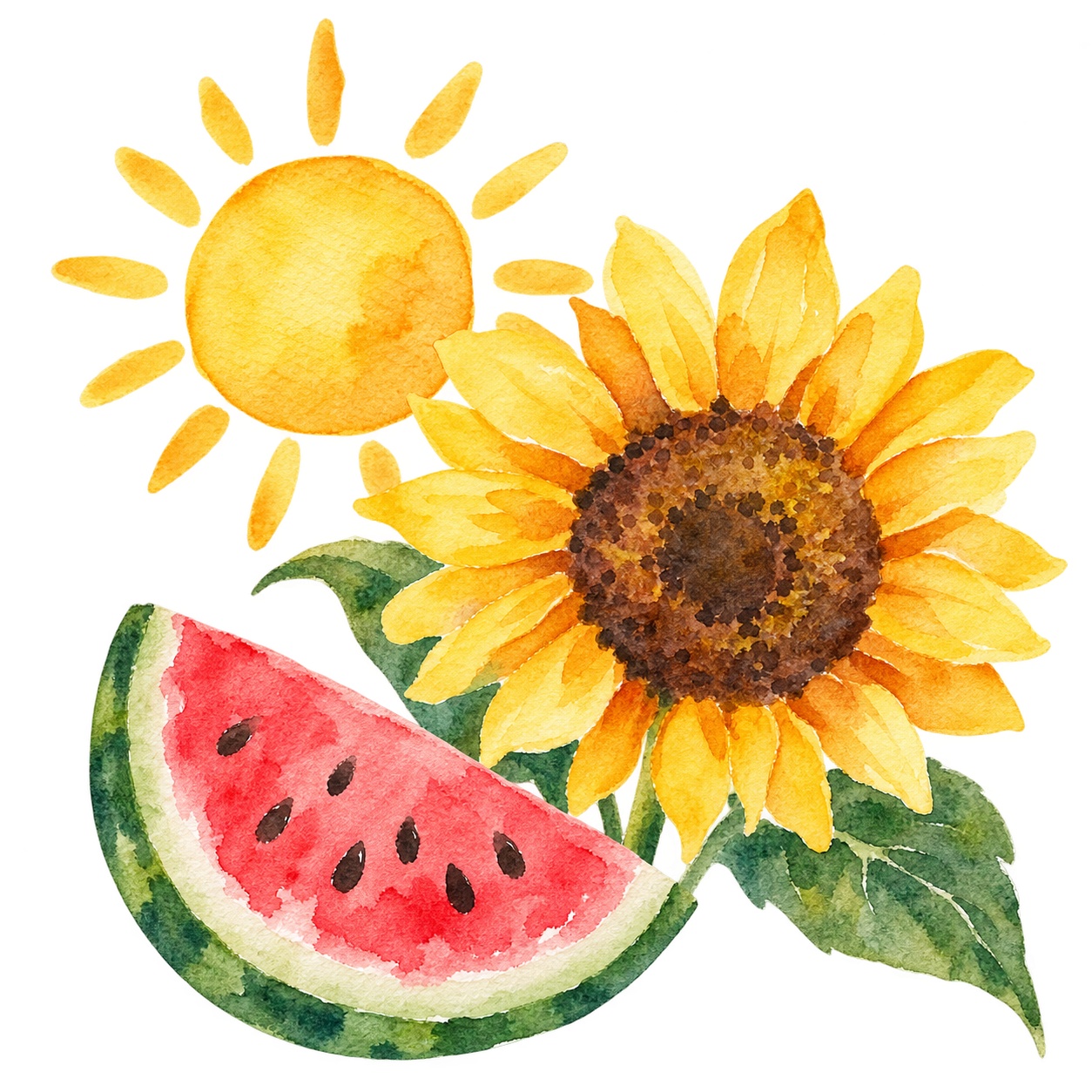 夏の夏のひまわりとすいかイラスト