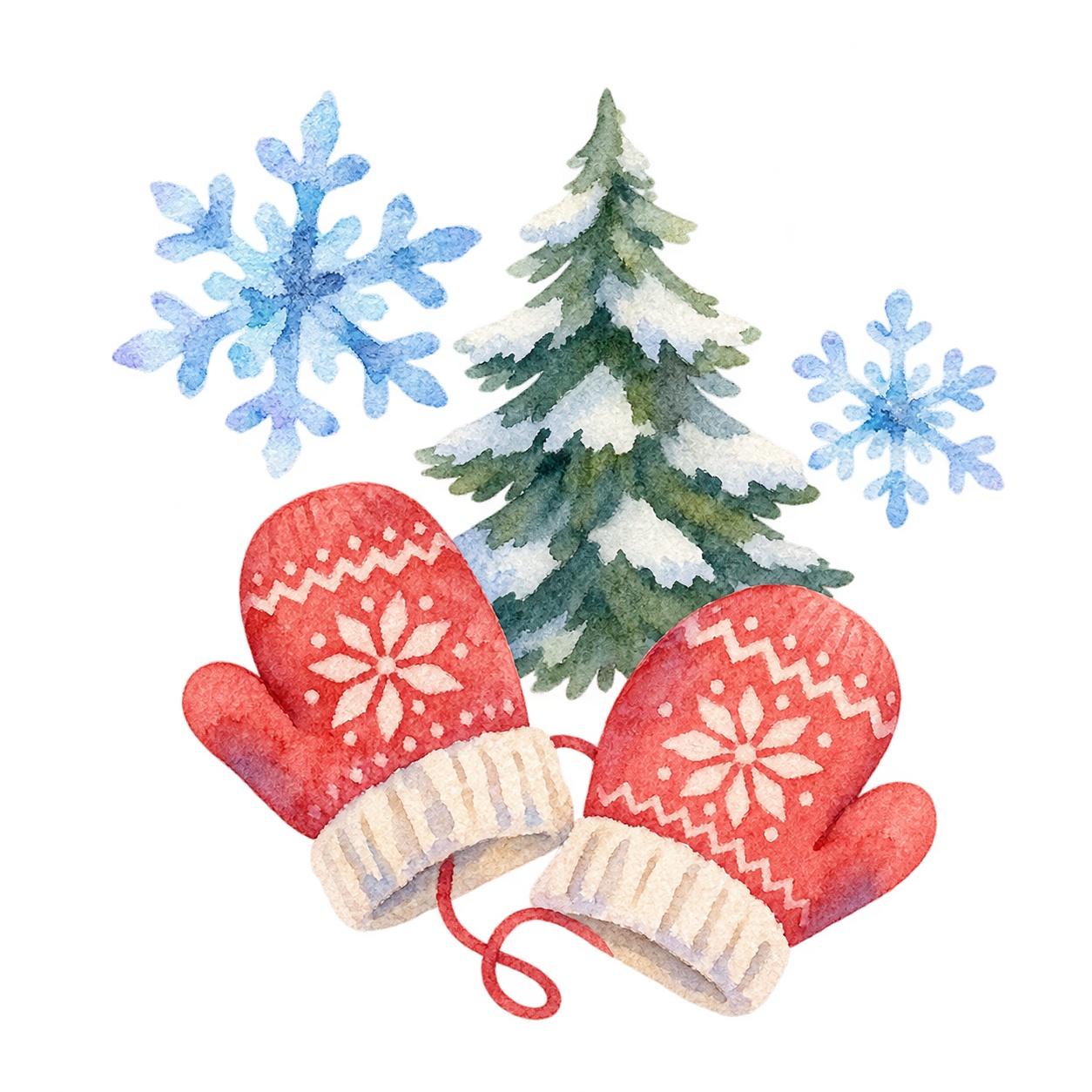 冬の冬の雪と木と手袋イラスト